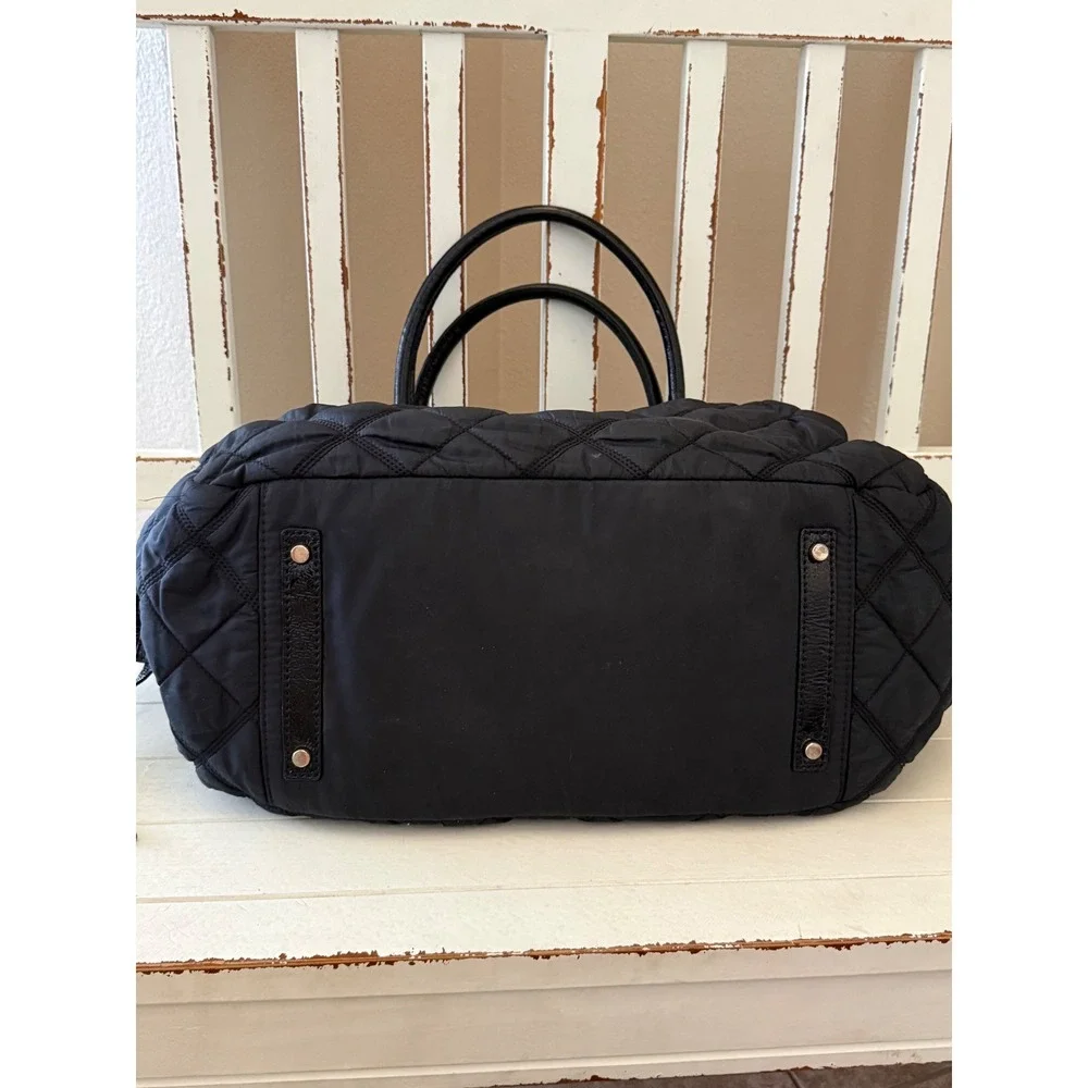 Kate Spade New York Carter Black Quilted Nylon Diaper Bag Tote Gold Hardware